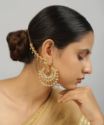 Kundan inspired chandbali with hair chain 1