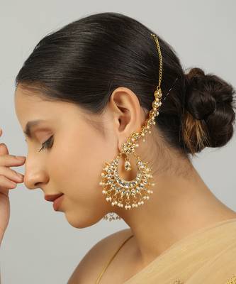 Kundan inspired chandbali with hair chain 2