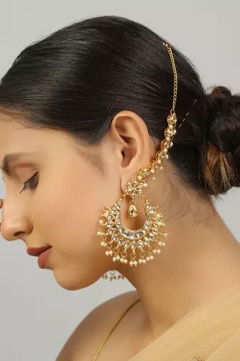 Kundan inspired chandbali with hair chain