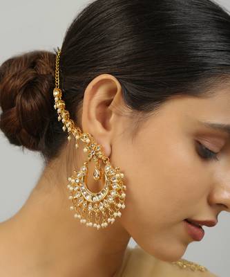 Kundan inspired chandbali with hair chain 3