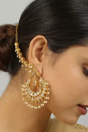 Kundan inspired chandbali with hair chain