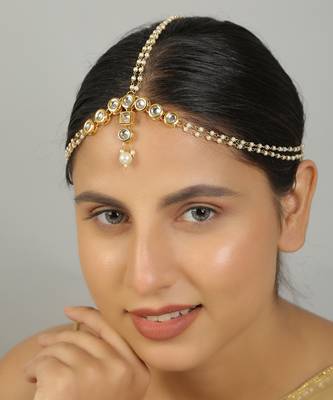 Pearl beaded kundan matha patti 1