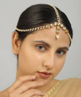 Pearl beaded kundan matha patti 2