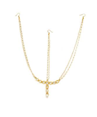 Pearl beaded kundan matha patti 3