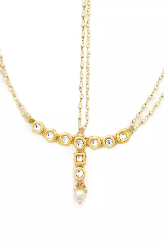 Pearl beaded kundan matha patti