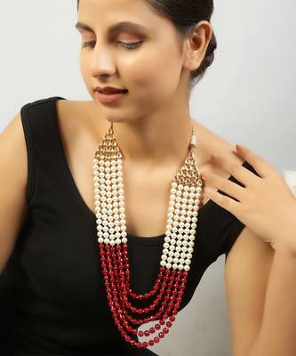 Ruby and white pearl layered necklace 1