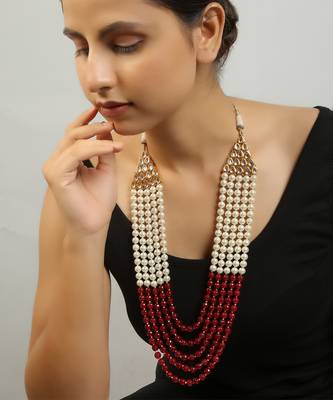 Ruby and white pearl layered necklace 2