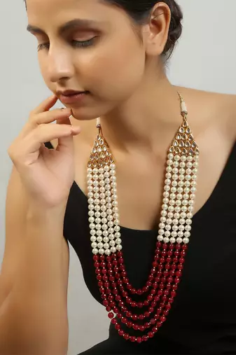 Ruby and white pearl layered necklace