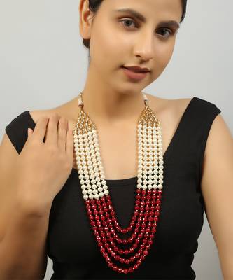 Ruby and white pearl layered necklace 3