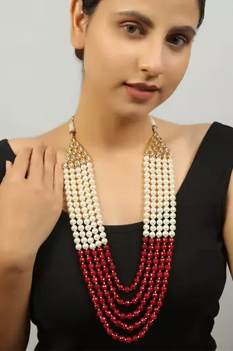 Ruby and white pearl layered necklace