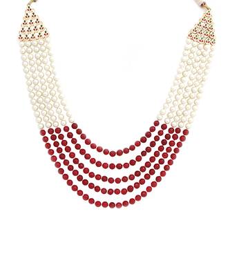 Ruby and white pearl layered necklace 4