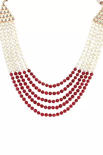 Ruby and white pearl layered necklace
