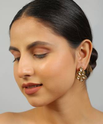 Gold toned kundan drop earrings 2