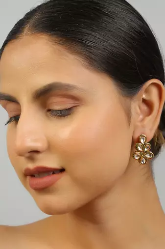 Gold toned kundan drop earrings
