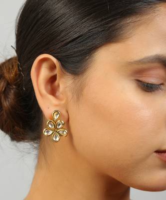 Gold toned kundan drop earrings 3