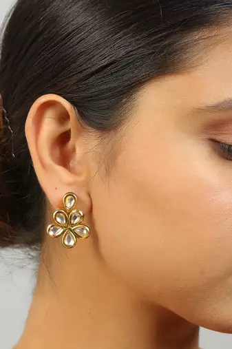 Gold toned kundan drop earrings