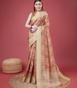 Rust Handloom Silk Self Design With Golden Border Saree For Women With Blouse Piece
