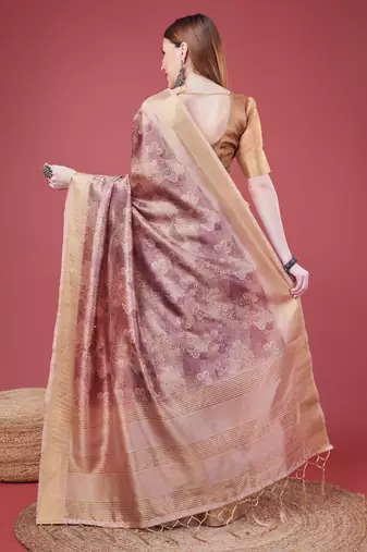 Pink Handloom Silk Self Design With Golden Border Saree For Women With Blouse Piece