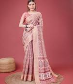 Pink Handloom Silk Self Design With Golden Border Saree For Women With Blouse Piece