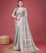 Grey Handloom Silk Self Design With Golden Border Saree For Women With Blouse Piece