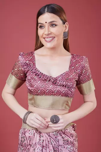 Pink Handloom Silk Self Design With Golden Border Saree For Women With Blouse Piece