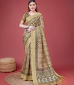 Brown Handloom Silk Self Design With Golden Border Saree For Women With Blouse Piece