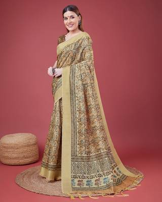 Brown Handloom Silk Self Design With Golden Border Saree For Women With Blouse Piece 2