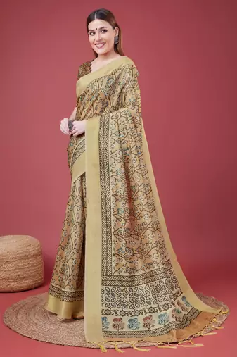 Brown Handloom Silk Self Design With Golden Border Saree For Women With Blouse Piece