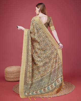 Brown Handloom Silk Self Design With Golden Border Saree For Women With Blouse Piece 3