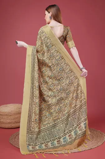 Brown Handloom Silk Self Design With Golden Border Saree For Women With Blouse Piece