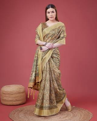 Brown Handloom Silk Self Design With Golden Border Saree For Women With Blouse Piece 4