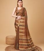 Brown Ikat Silk Self Design With Golden Border Saree For Women With Blouse Piece