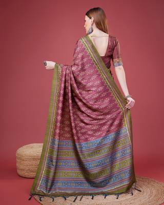 Pink Ikat Silk Self Design With Golden Border Saree For Women With Blouse Piece 3