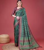 Green Ikat Silk Self Design With Golden Border Saree For Women With Blouse Piece