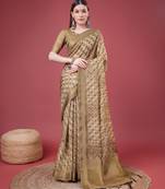 Brown Geometric And Floral Printed Silk Self Design With Golden Border Saree For Women With Blouse Piece