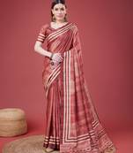 Maroon Geometric And Floral Printed Silk Self Design With Golden Border Saree For Women With Blouse Piece