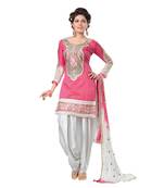 Pink Embroidery Chanderi Patiyala Dress Material