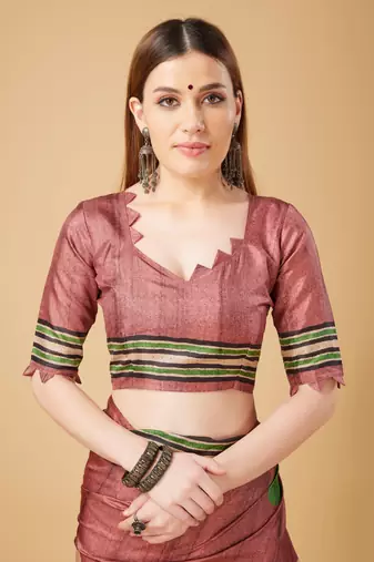 Pink Geometric And Floral Printed Silk Self Design With Golden Border Saree For Women With Blouse Piece