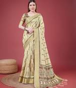 Golden Geometric And Floral Printed Silk Self Design With Golden Border Saree For Women With Blouse Piece