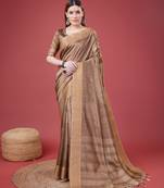 Brown Geometric Printed Silk Self Design With Golden Border Saree For Women With Blouse Piece
