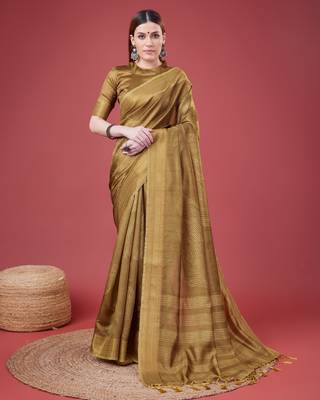Golden Geometric Printed Silk Self Design With Golden Border Saree For Women With Blouse Piece 1