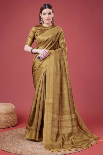 Golden Geometric Printed Silk Self Design With Golden Border Saree For Women With Blouse Piece