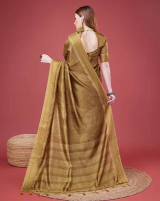 Golden Geometric Printed Silk Self Design With Golden Border Saree For Women With Blouse Piece 3