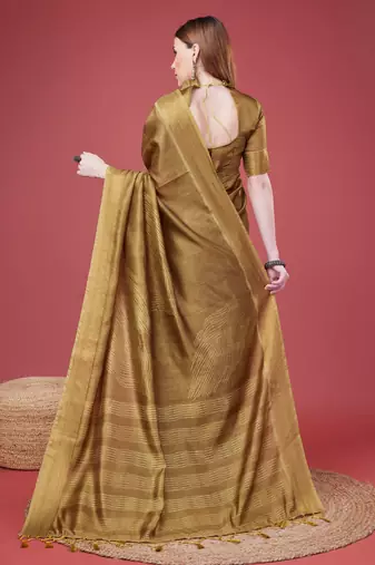 Golden Geometric Printed Silk Self Design With Golden Border Saree For Women With Blouse Piece