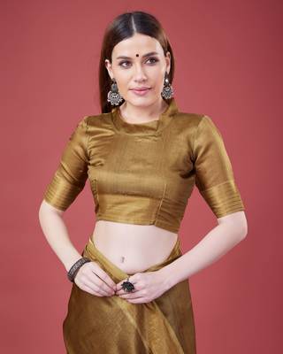 Golden Geometric Printed Silk Self Design With Golden Border Saree For Women With Blouse Piece 5