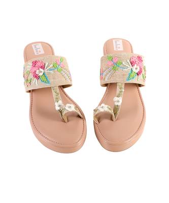 Thread work peach sliders 4