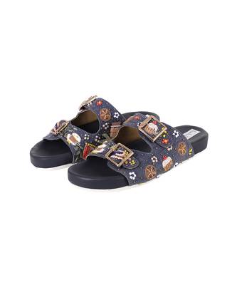 Hand embroidered navy blue sliders 1