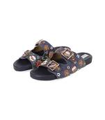 Hand embroidered navy blue sliders