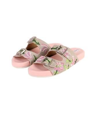 Thread work pink jute sliders 1