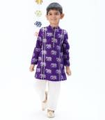 boys purple kurta pajama set with elephant print